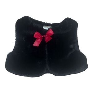 First Impressions Baby Girl BlackFaux Fur Vest Red Satin Ribbon Size 18 Months